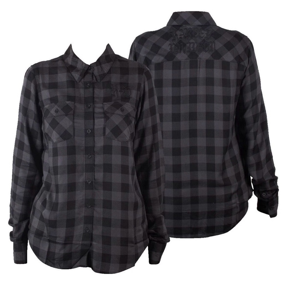Harley-Davidson Women's S Black Plaid Classic Woven Button Down Shirt Long